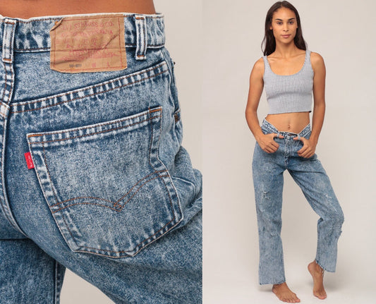 80s Levi's Acid Wash High-Waist Jeans Distressed Denim Small 6