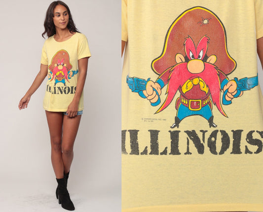 80s Yosemite Sam Looney Tunes Graphic Tee Yellow Cutoff Medium