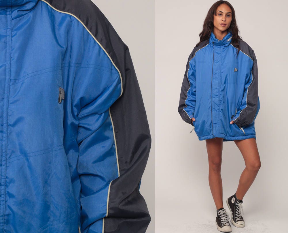 Fila Blue Hooded Sports Jacket 90s Nylon Windbreaker Extra Large