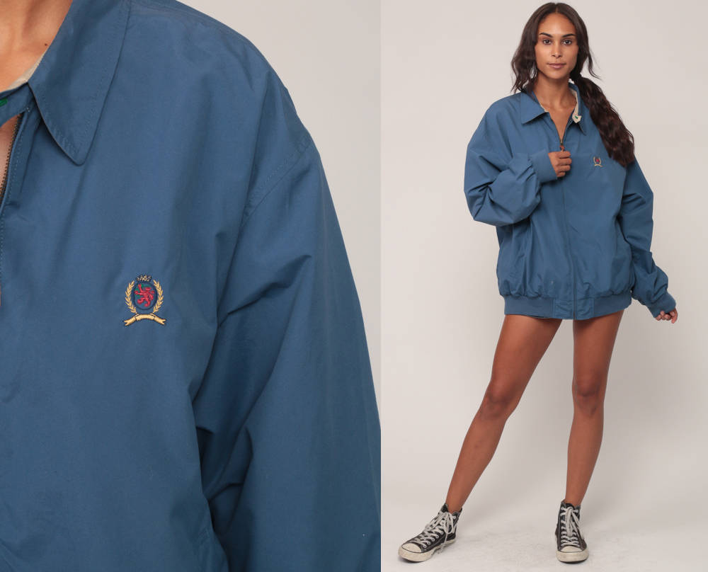 Tommy Hilfiger 90s Windbreaker Jacket Blue Sport Zip Nylon Lined Extra Large