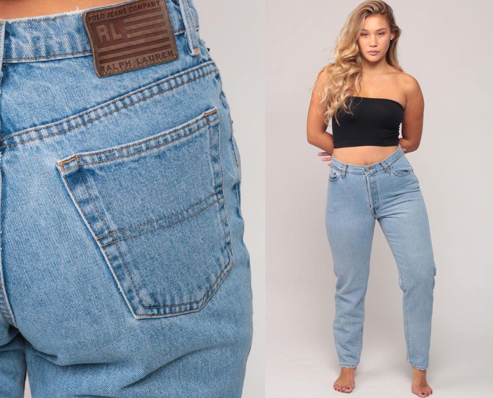 Ralph Lauren 90s High Waist Mom Jeans Blue Denim Tapered Large 12