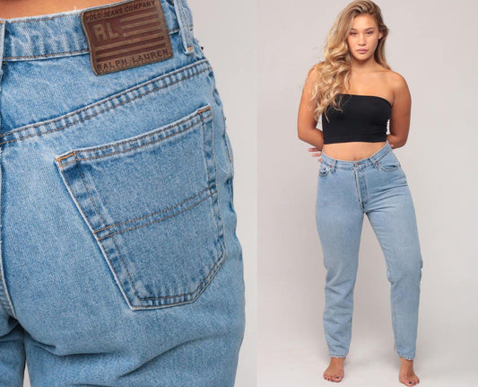 Ralph Lauren 90s High Waist Mom Jeans Blue Denim Tapered Large 12