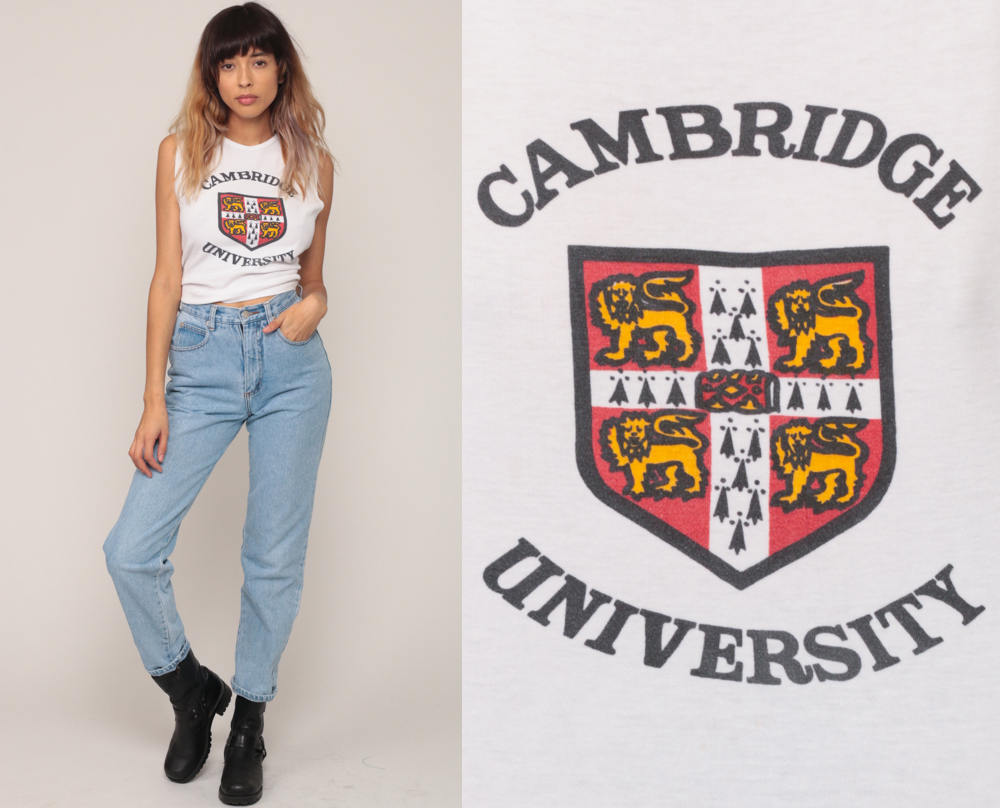 80s Cambridge University Tank Top Graphic Cutoff Muscle Tee Small Medium