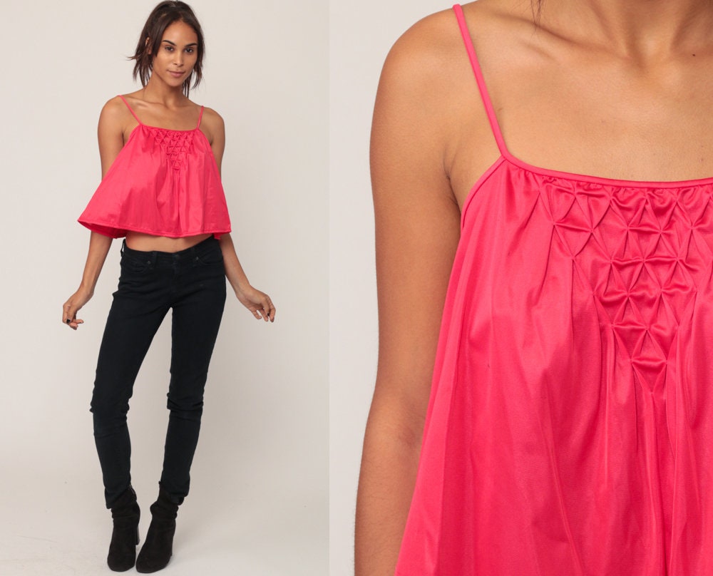 80s Red Nylon Camisole Pintuck Tent Cut Lingerie Tank Small