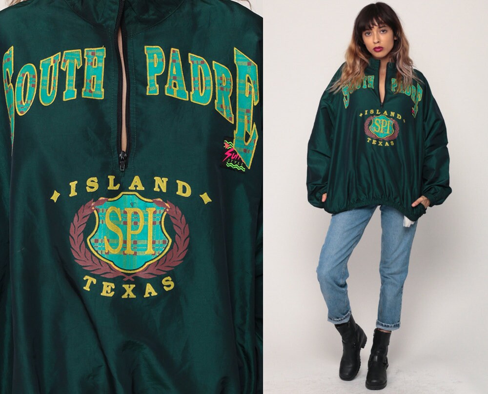 90s South Padre Island Texas Windbreaker Jacket Pullover Hood XXL