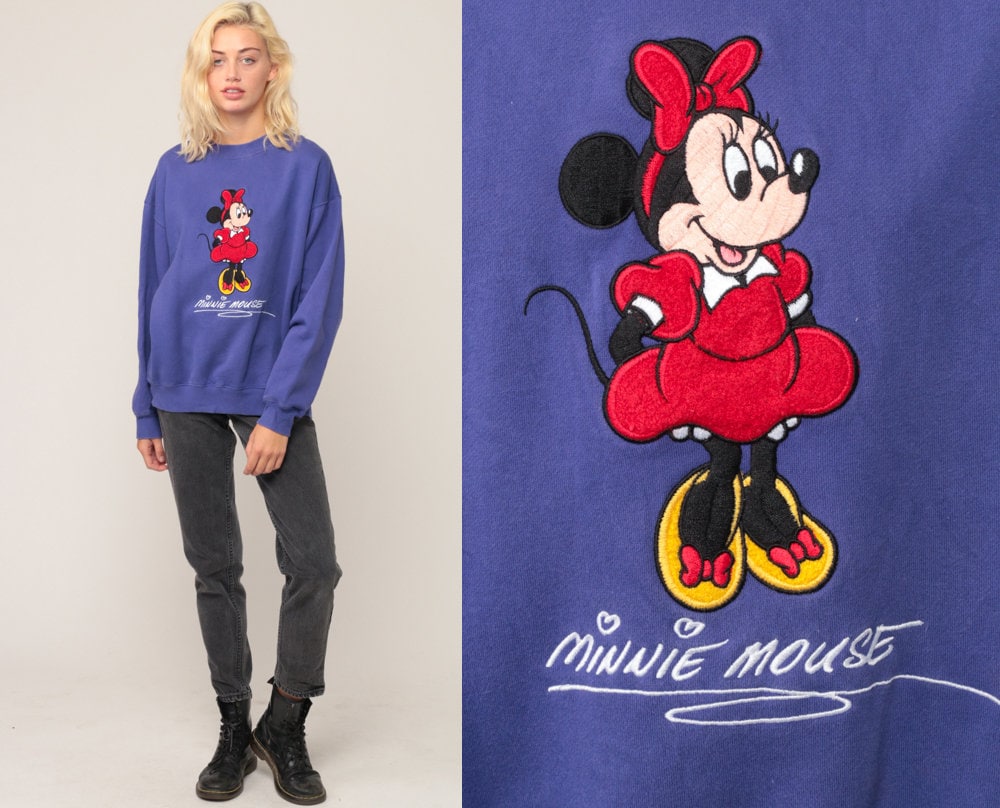 90s Minnie Mouse Walt Disney Sweatshirt Purple Graphic Crewneck Large
