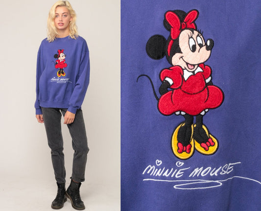 90s Minnie Mouse Walt Disney Sweatshirt Purple Graphic Crewneck Large