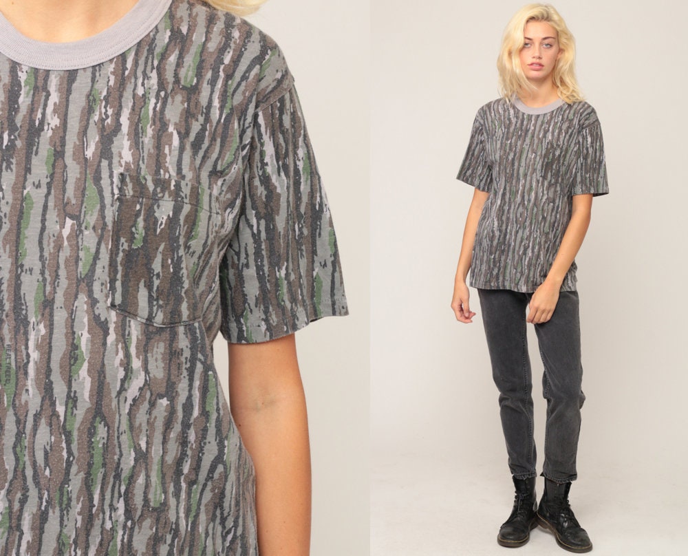 80s Camouflage T-Shirt Unisex Military Print Ringer Tee Large