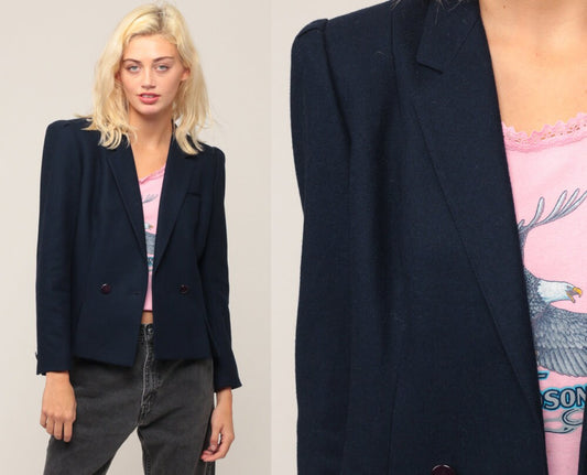 80s Sasson Wool Blazer Navy Blue Jacket Small