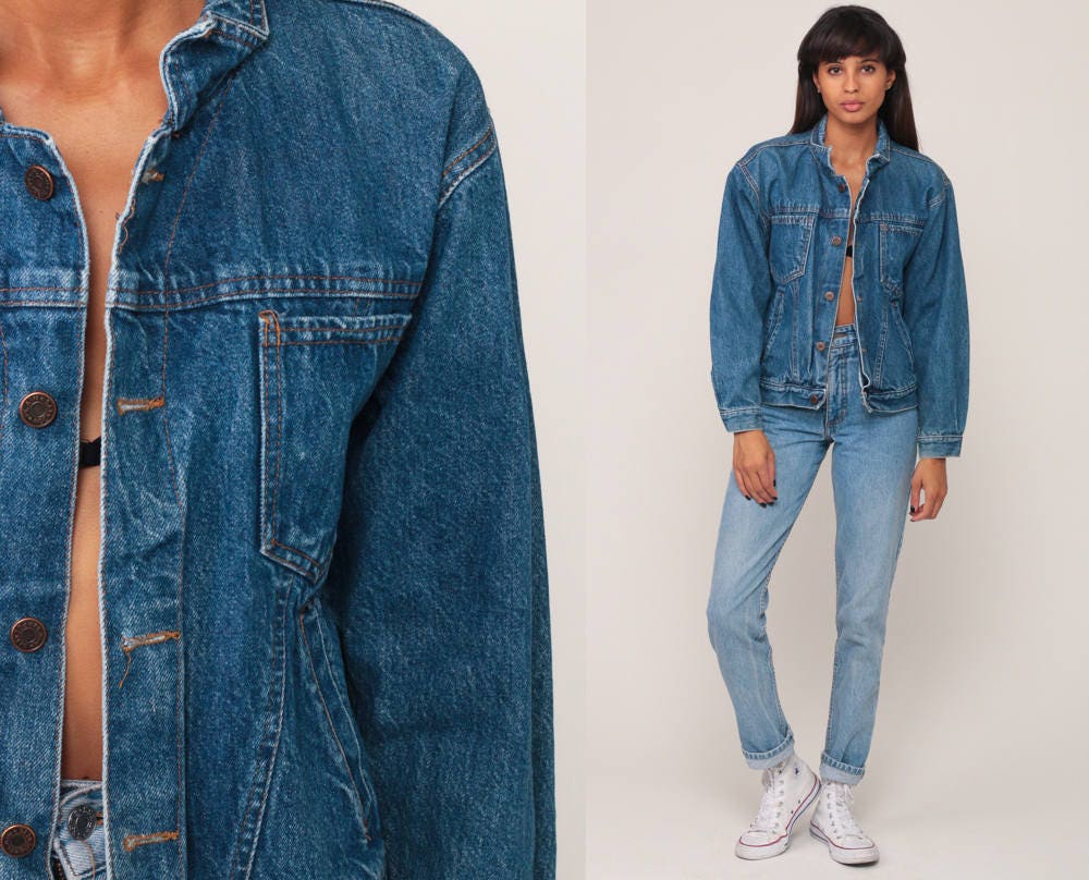 80s Blue Denim Trucker Jacket Stone Wash Jean Coat Small