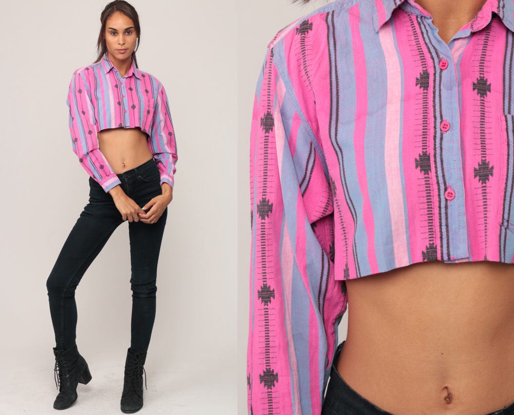 80s Wrangler Southwestern Tribal Print Crop Top Hot Pink Small Medium