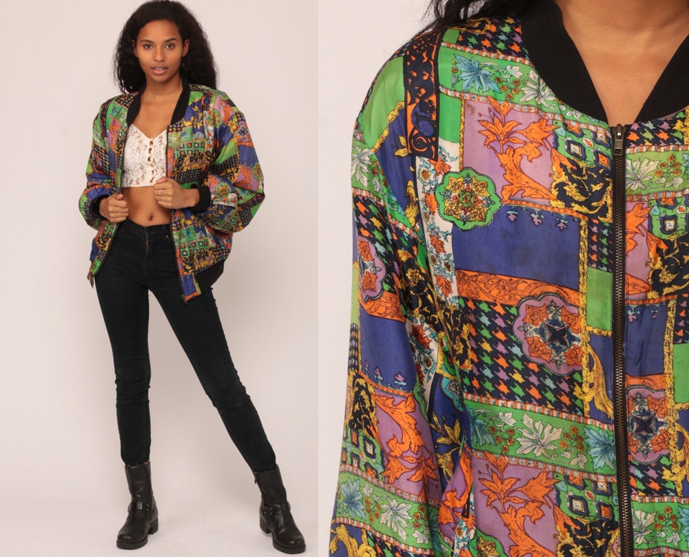 90s Silk Windbreaker Jacket Baroque Patchwork Extra Large XXL