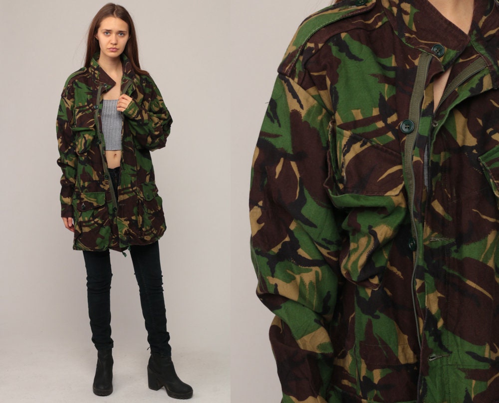 1980s Military Camo Utility Jacket Olive Drab Field Jacket Extra Large XL