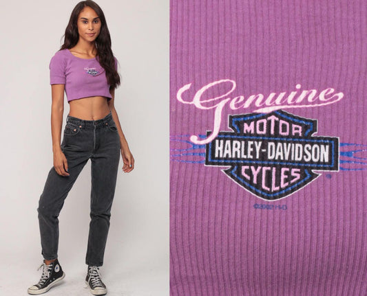 90s Harley Davidson Purple Crop Top Graphic Tee Small Medium