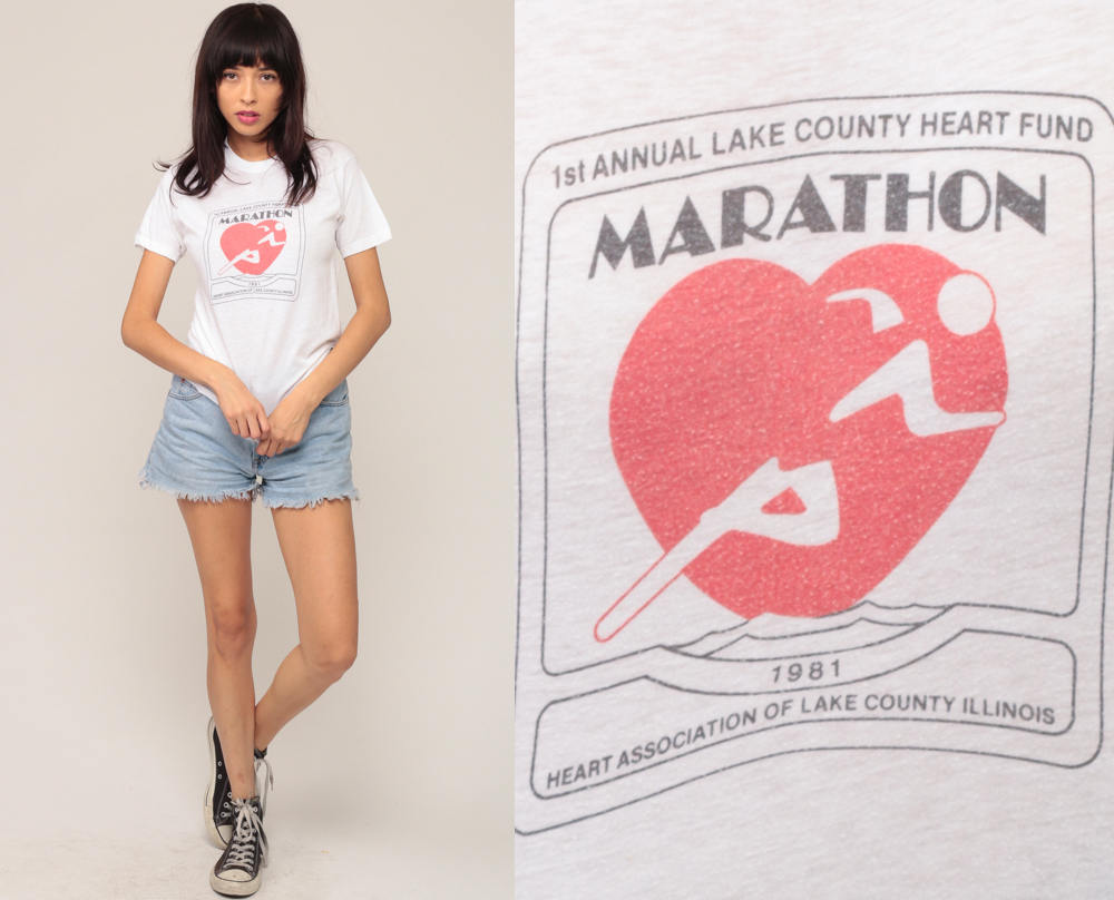 1981 Lake County Marathon Burnout Graphic T-Shirt 80s Running Tee Medium