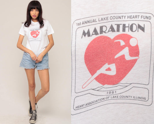 1981 Lake County Marathon Burnout Graphic T-Shirt 80s Running Tee Medium