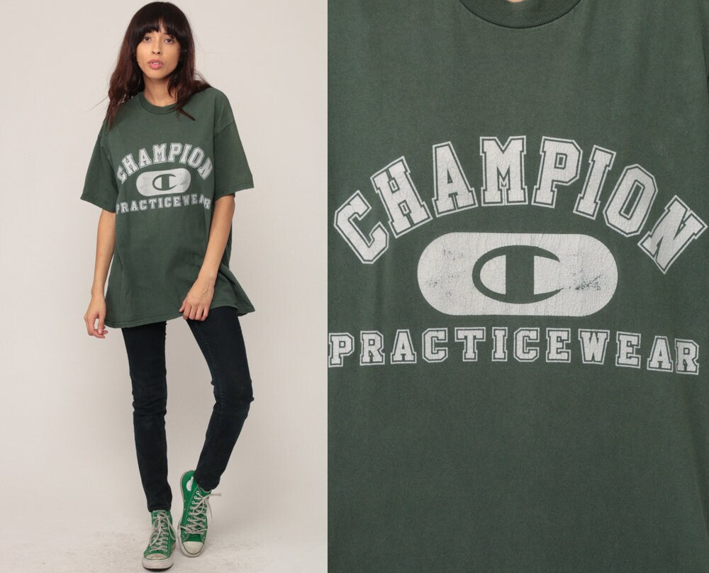 Champion Vintage 90s Athletic T-Shirt Green Unisex Medium Large