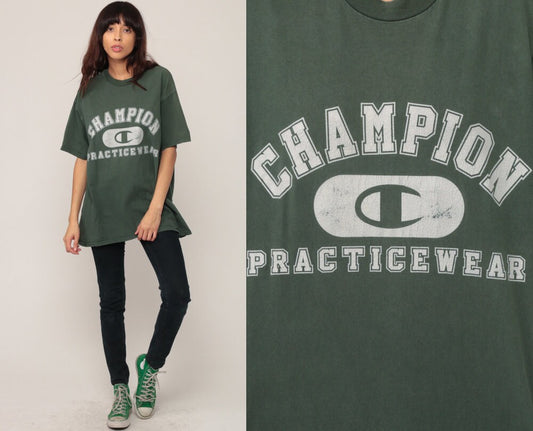 Champion Vintage 90s Athletic T-Shirt Green Unisex Medium Large