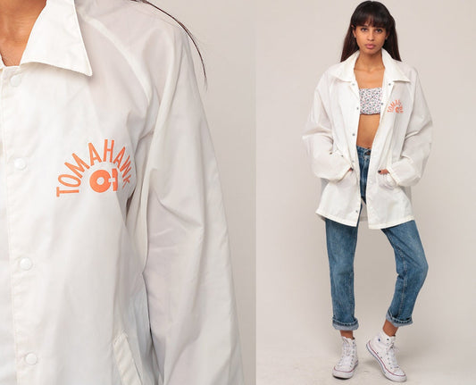 70s Tomahawk Nylon Windbreaker Jacket White Unisex Extra Large