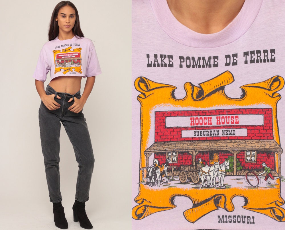 80s Lake Pomme de Terre Missouri Graphic T-Shirt Purple Crop Small