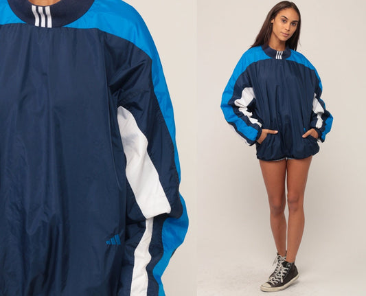 90s Adidas Pullover Windbreaker Dark Blue Stripe Jacket Large