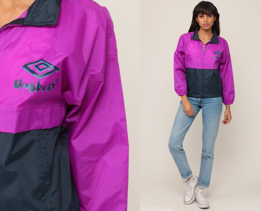 90s Umbro Windbreaker Jacket Purple Navy Nylon Zip-Up Extra Small