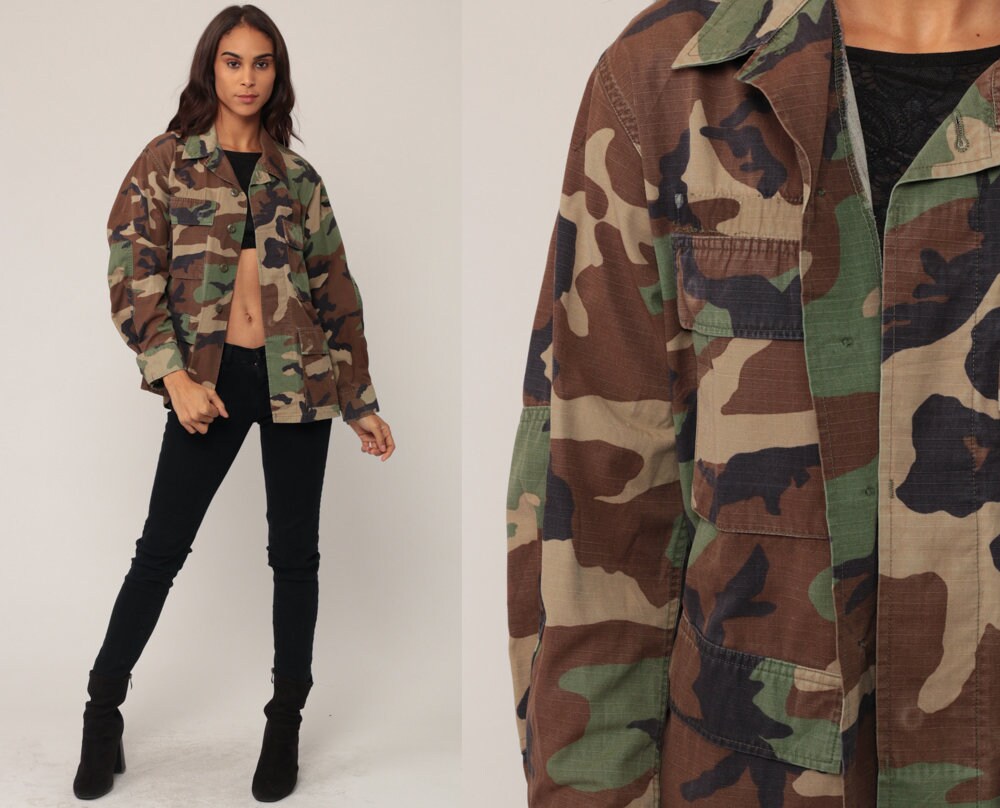 90s Army Camouflage Button-Up Shirt Olive Drab Unisex Small