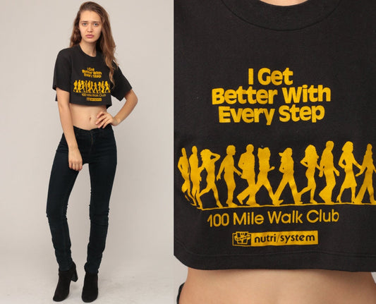 80s 100 Mile Walk Club Graphic Crop Top T-Shirt Small Medium