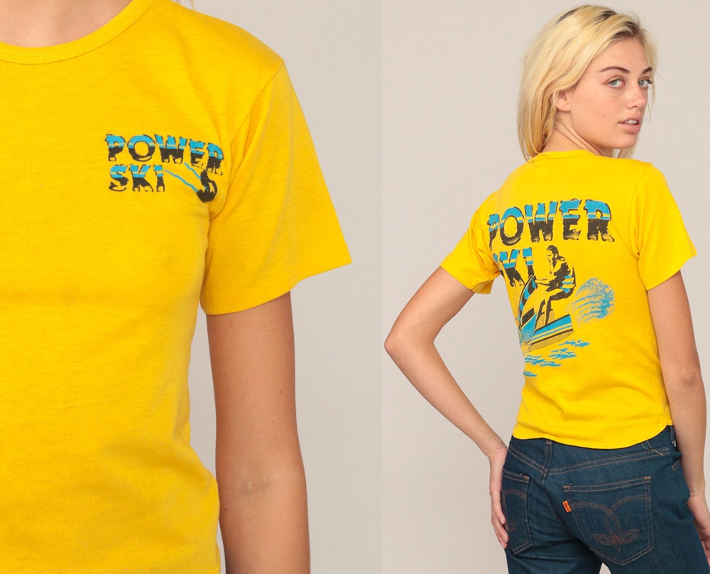 80s Power Ski Jet Ski Graphic T-Shirt Yellow Extra Small