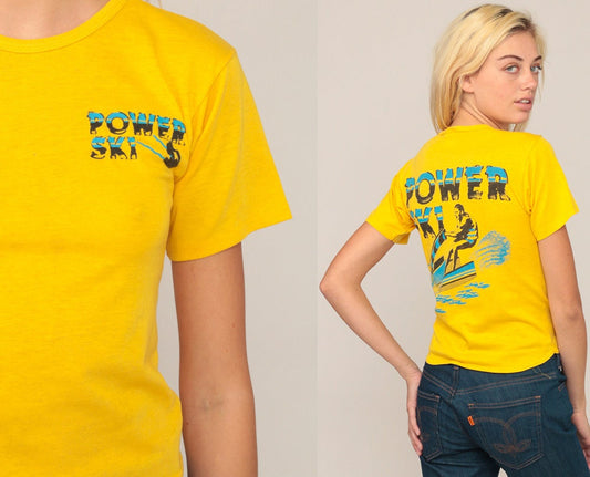 80s Power Ski Jet Ski Graphic T-Shirt Yellow Extra Small