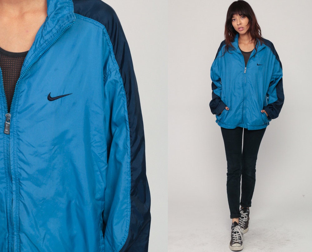 90s Nike Blue Striped Windbreaker Jacket Zip Shell Medium