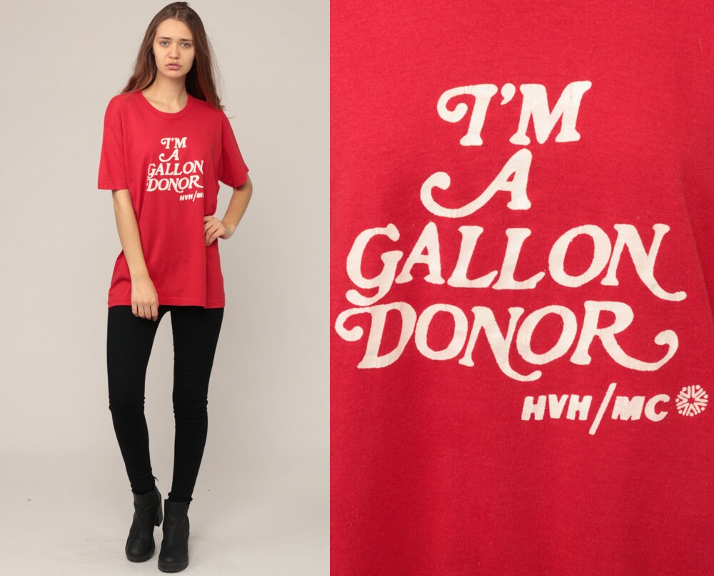 80s Blood Donor Gallon Donor Graphic T-Shirt Burnout Unisex Extra Large