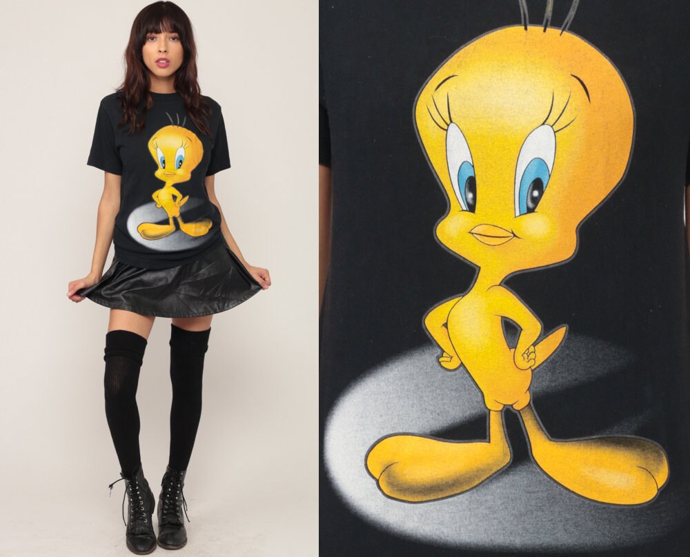 90s Tweety Bird Looney Tunes Warner Bros Graphic T-Shirt Black Small