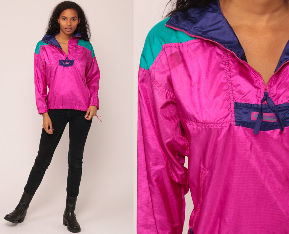 90s Columbia Windbreaker Jacket Half Zip Pullover Fuchsia Small