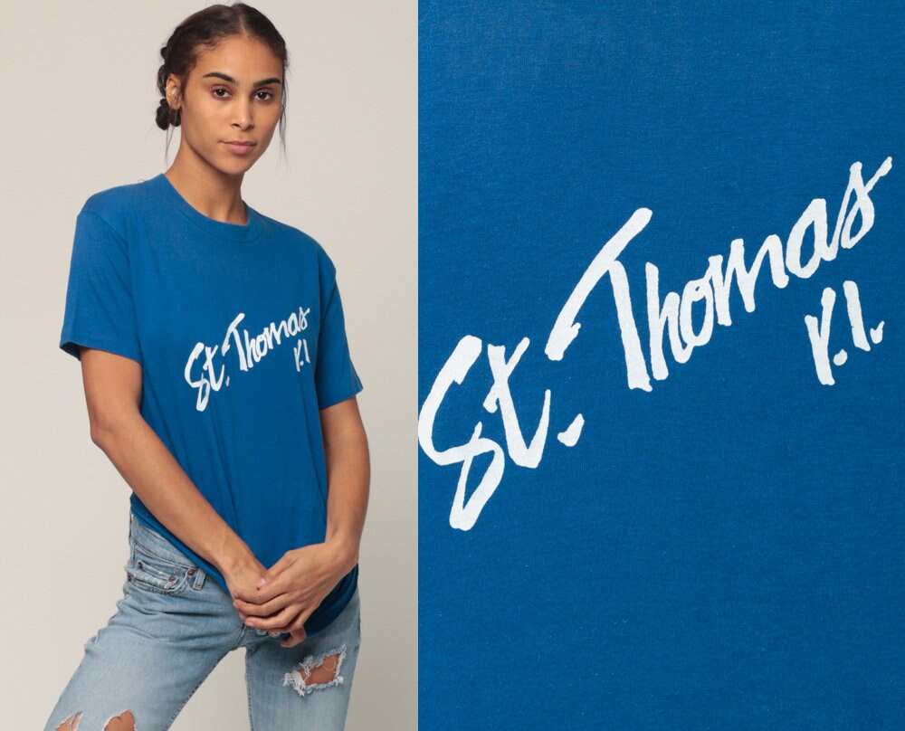 80s St. Thomas Virgin Islands Graphic T-Shirt Blue Paper Thin Medium