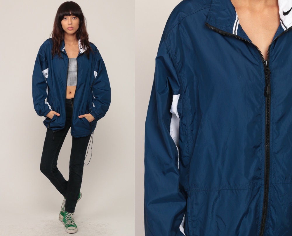 Nike Windbreaker Jacket Shell Zip Dark Blue Nylon Unisex Medium Large