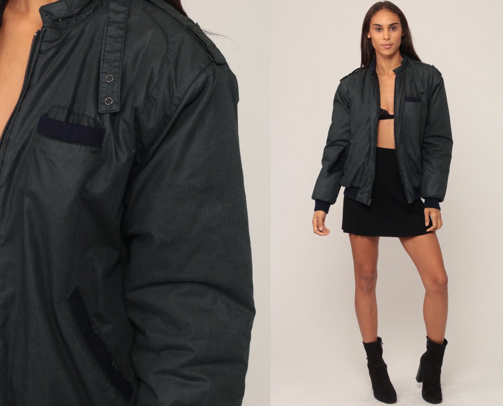 80s Cafe Racer Bomber Windbreaker Charcoal Jacket Unisex Medium