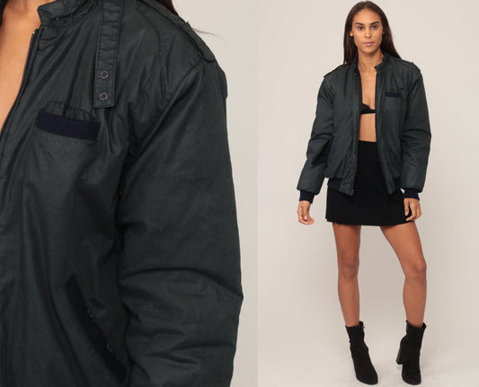 80s Cafe Racer Bomber Windbreaker Charcoal Jacket Unisex Medium