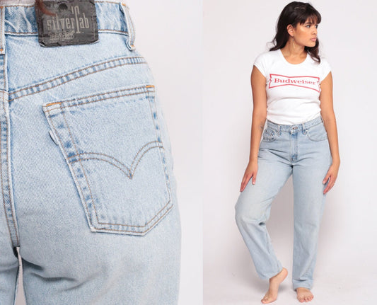 Levis Silvertab High Waist Mom Jeans Light Blue Denim 90s Medium 10