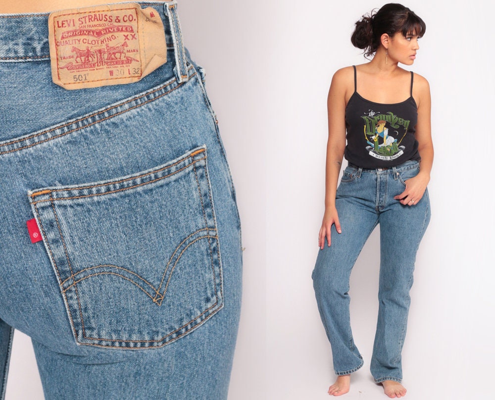 80s Levi's 501 High Waist Blue Denim Jeans Button Fly Medium