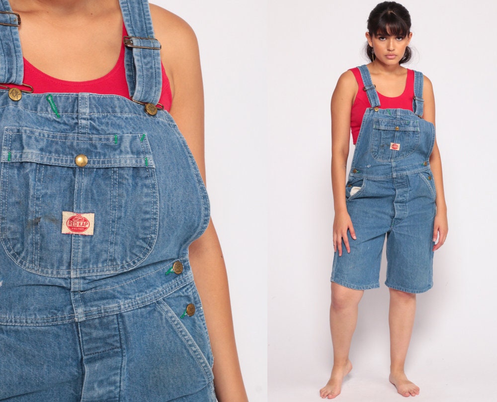 90s Blue Denim Overall Shorts Bib Suspender Shortalls Small