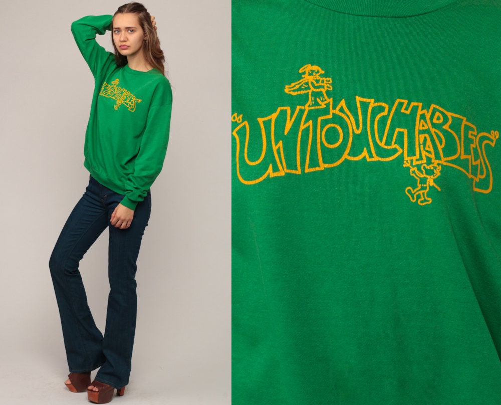 80s Untouchables Angel Devil Sweatshirt Green Graphic Crewneck Medium