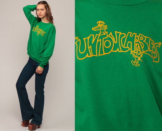 80s Untouchables Angel Devil Sweatshirt Green Graphic Crewneck Medium