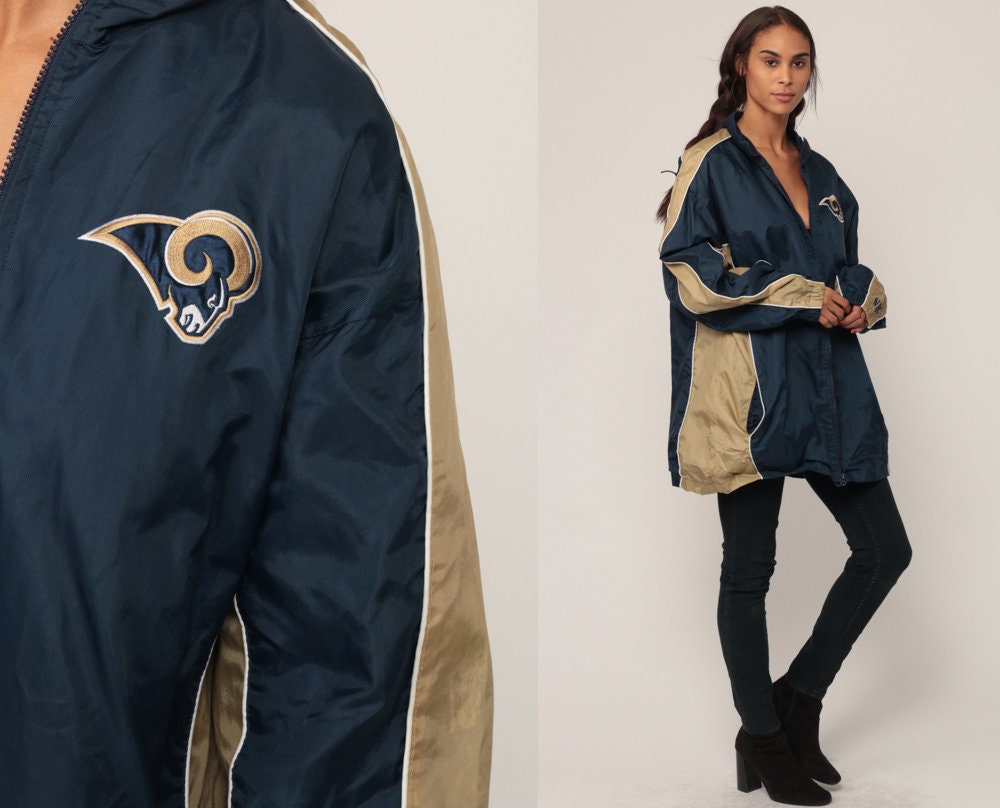 90s St Louis Rams NFL Hooded Jacket Nylon Unisex Extra Large