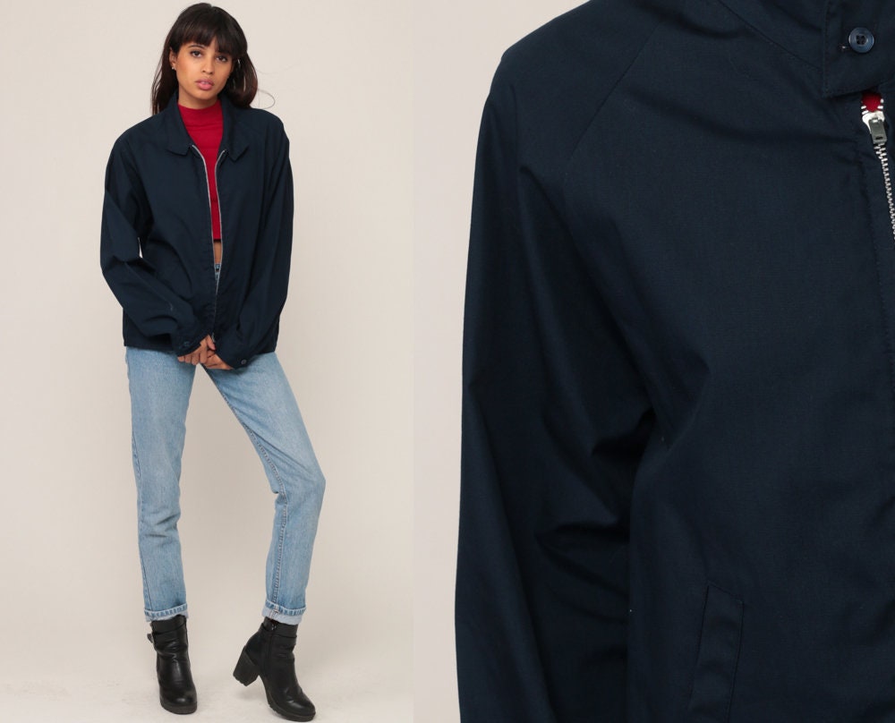 70s Navy Zip-Up Jacket High Neck Unisex Extra Small XS