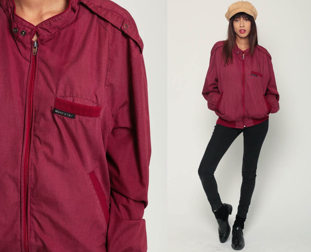 80s Members Only Burgundy Bomber Jacket Epaulette Windbreaker Extra Large