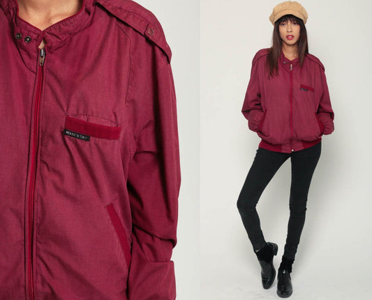 80s Members Only Burgundy Bomber Jacket Epaulette Windbreaker Extra Large