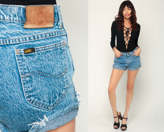 80s Lee Acid Wash Denim Cutoff Shorts High Rise Blue Extra Small XS