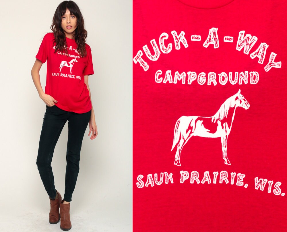 80s Tuck-A-Way Campground Horse Graphic T-Shirt Red Medium