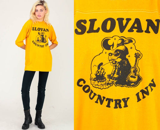 80s Slovan Country Inn Wisconsin Graphic Tee Yellow Extra Large XL